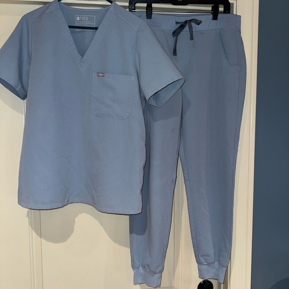 Figs Sky Blue Scrub Set Size Medium Catarina Top and Zamora Joggers